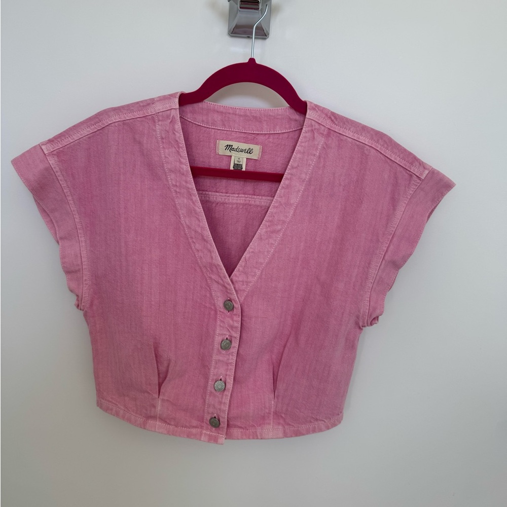 Madewell Pink Denim Crop Top